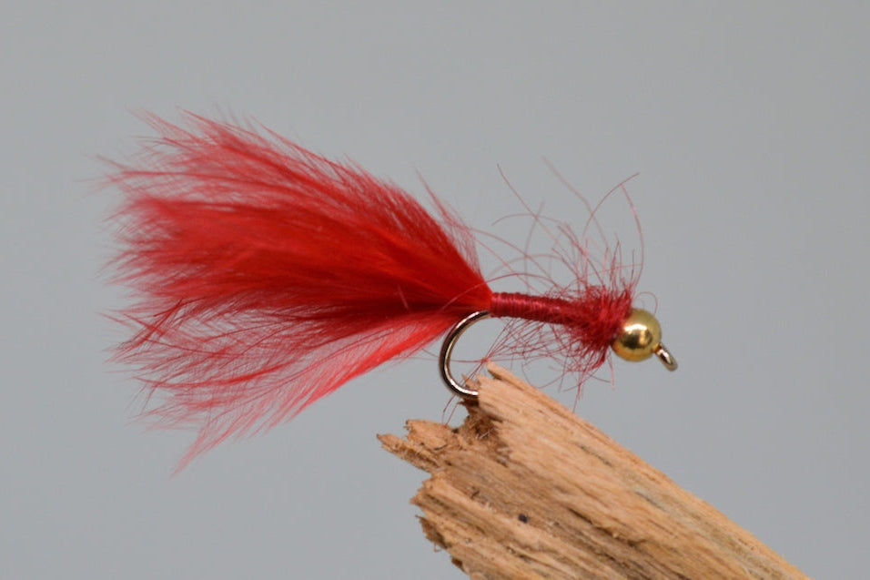 Gold Head Red Bloodworm With Feathered Tail X 3 (Barbed Or Barbless)