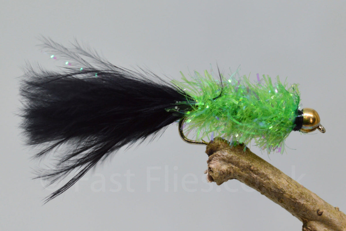 Gold Head Black & Green Fritz Woolly Bugger X 3 (Barbed & Barbless)