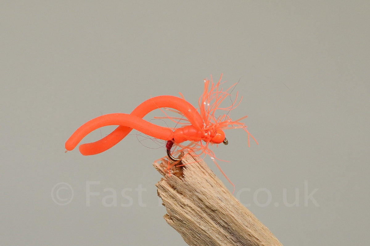 Orange Squirmy Worm (red Head) X 3 (Barbed Or Barbless)
